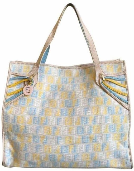 Fendi Bag Zucchino Canvas Leather Multicolor Medium Tote 