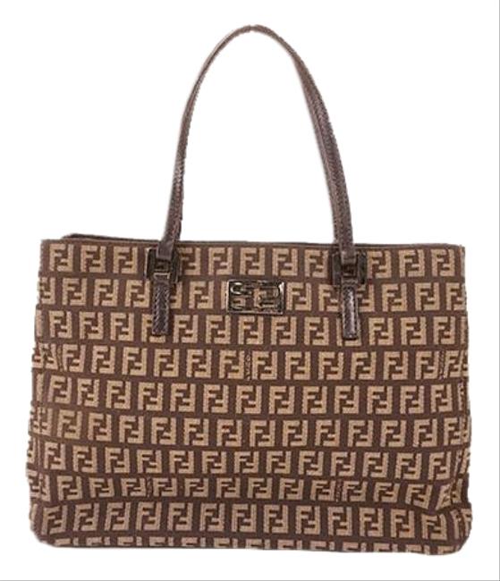 Fendi Bag Zucchino Women's Brown Canvas Tote 