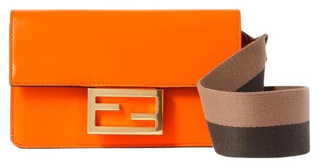 Fendi Baguette Canvas trimmed Leather Shoulder Bag 