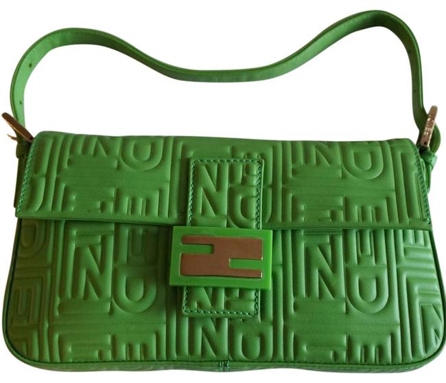 Fendi Baguette Green Soft Nappa Leather Shoulder Bag 