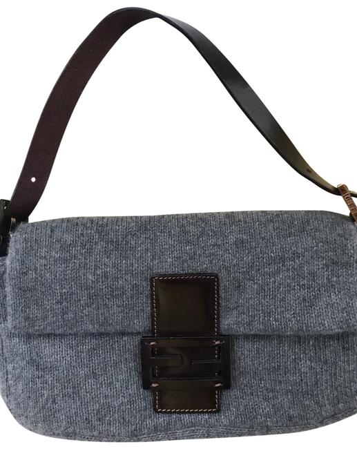 Fendi Baguette Grey Cashmere &amp; Leather Shoulder Bag 