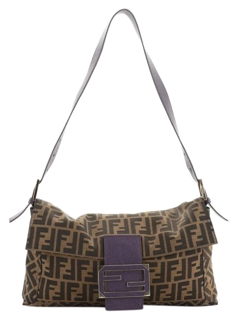 Fendi Baguette Zucca Purple Canvas Messenger Bag 