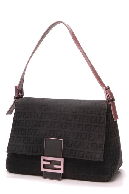 Fendi Baguette Zucchino Black Canvas Wristlet 