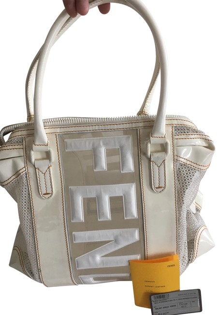 Fendi Ff Purse White Patent Leather Tote 