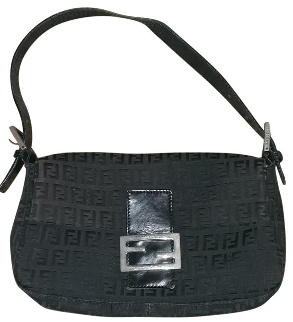 Fendi Logo Purse Black Canvas Baguette 
