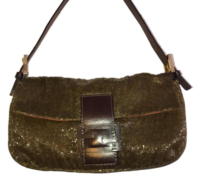 Fendi Beaded Gold Canvas Baguette 