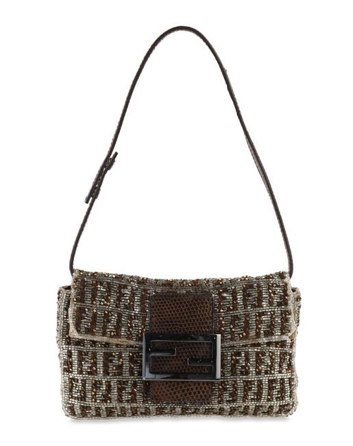 Fendi Beaded Mini Brown Canvas Baguette 