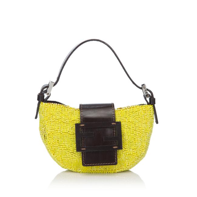 Fendi Croissant Beaded Mini Yellow Leather Baguette 