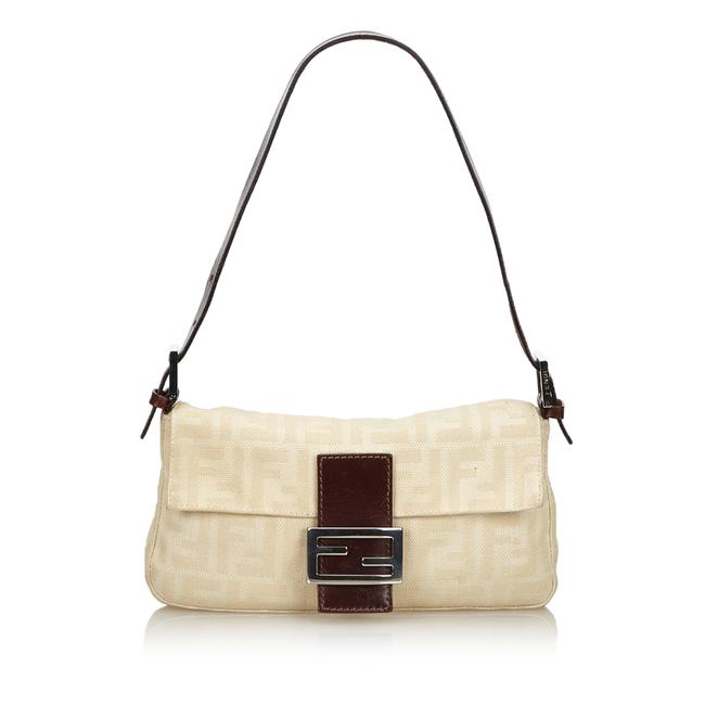 Fendi Beige Fabric Zucca Mamma Italy Small Brown Canvas Leather Baguette 