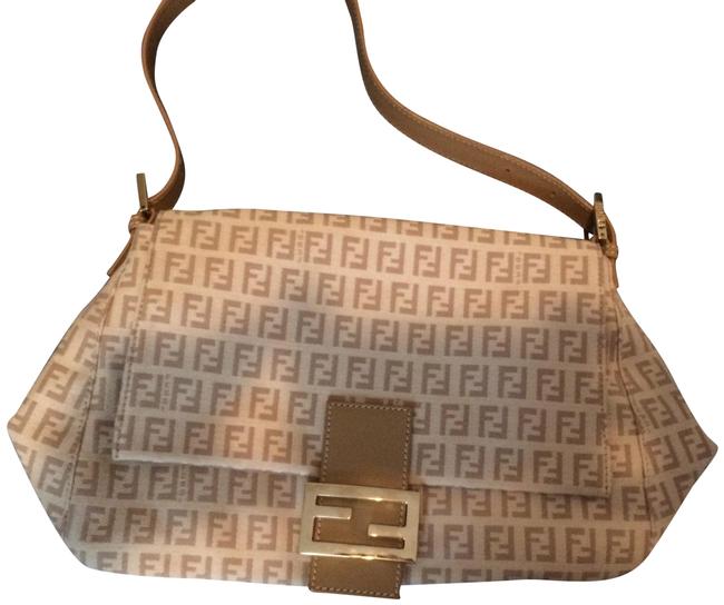 Fendi Beige Leather and Monogram Canvas Baguette 