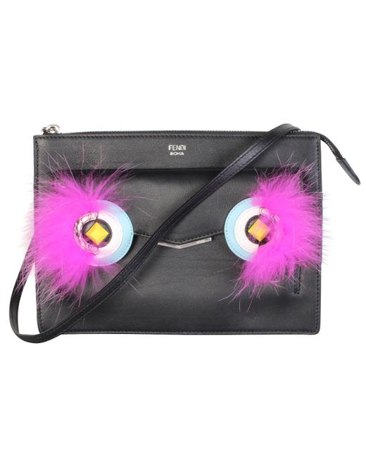 Fendi Bird Eyes Pocket Black Leather Shoulder Bag 