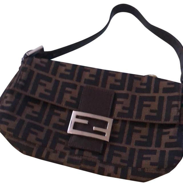 Fendi Black and Brown Coated Canvas Leather Baguette 