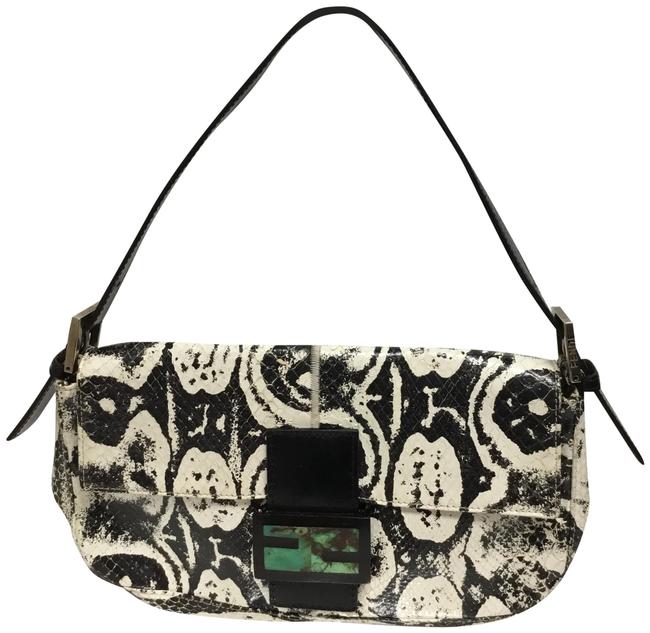 Fendi Black and White Snakeskin Leather Baguette 