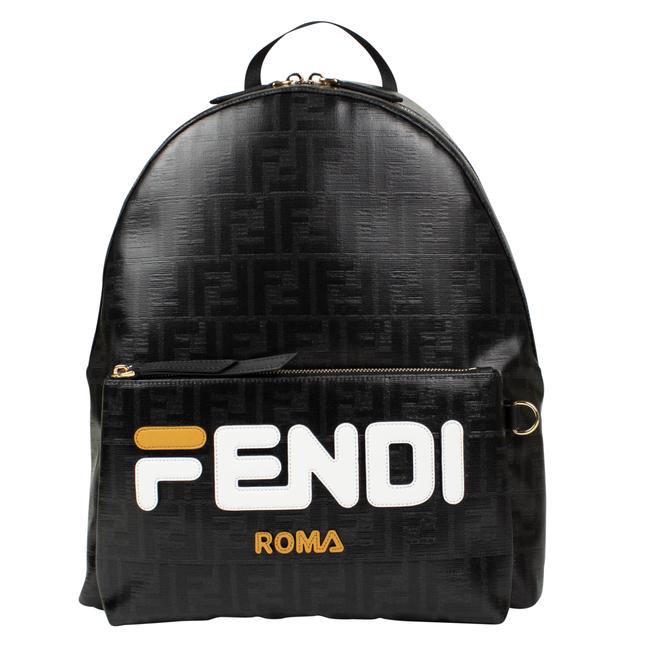 Fendi Black Coated Mania' Logo Calfskin Leather Backpack 