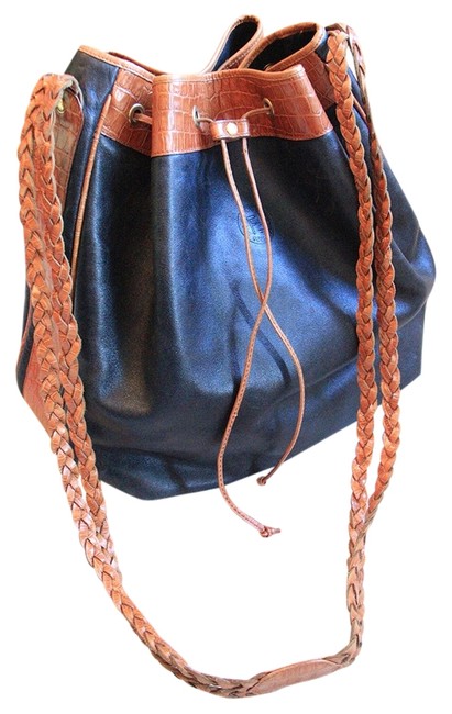 Fendi Black Leather and Tan Crocodile Trims Shoulder Bag 