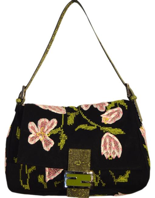 Fendi BlackPinkWhiteGreen Cotton Shoulder Bag 