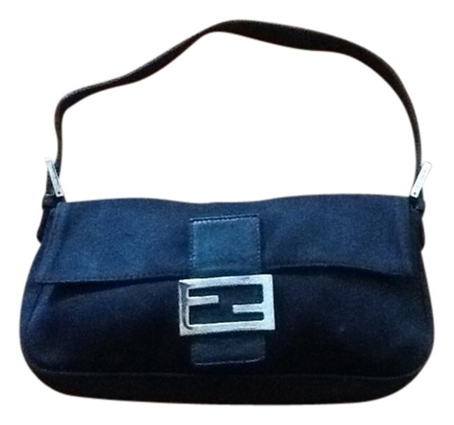 Fendi Black SatinLeather Shoulder Bag 