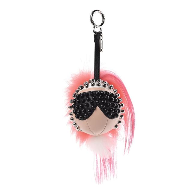 Fendi Black White Pink Lambskin Leather Wristlet 
