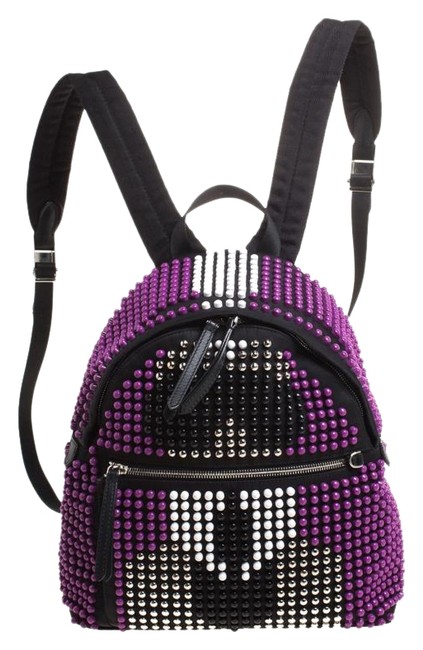 Fendi BlackPurple Karl Beaded Black Nylon Backpack 