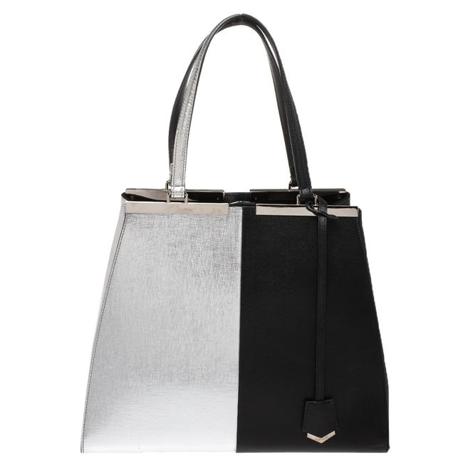 Fendi BlackSilver Large 3jours Black Leather Tote 