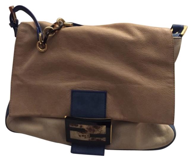 Fendi Blue Cream Suede Shoulder Bag 