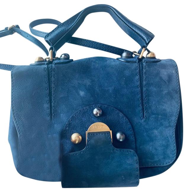 Fendi Blue Suede Leather Messenger Bag 