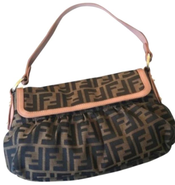 Fendi Borsa Chef Piccola Zucca Tabacco and Pink Brown Canvas Baguette 