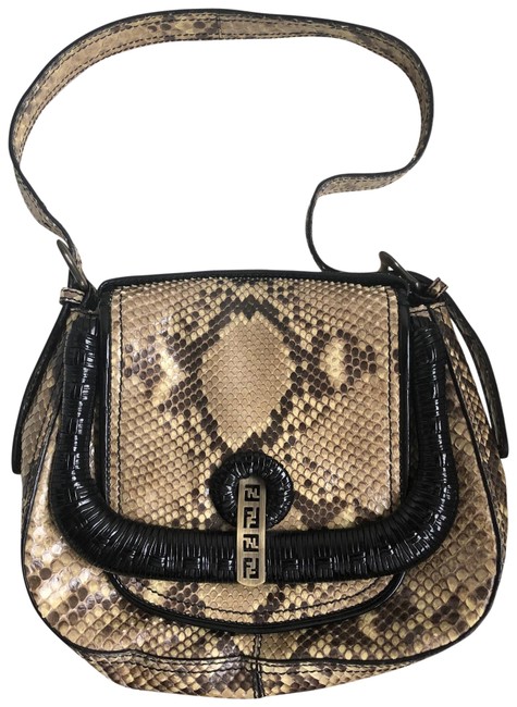 Fendi Borse Vintage Rare Sold Out Beige and Black Python Shoulder Bag 