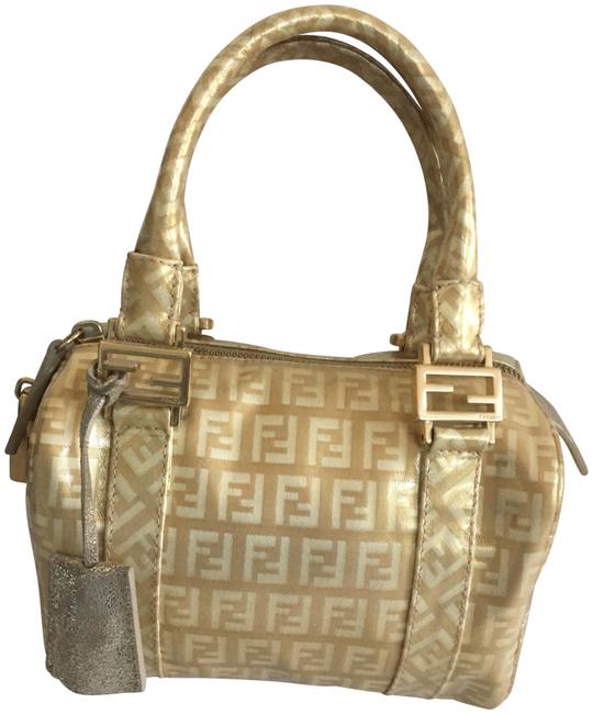 Fendi Boston Bag Gold Coated Pvc Leather Tote 