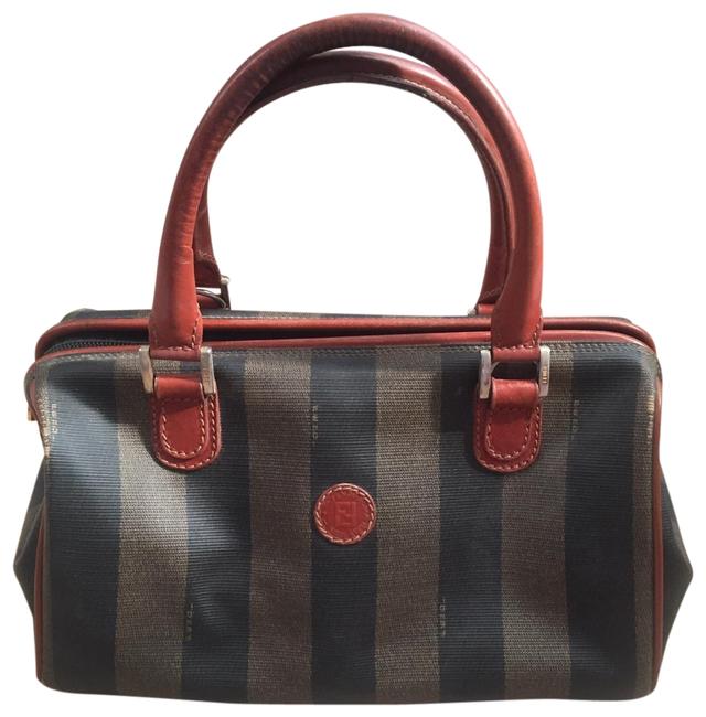 Fendi Boston Bag Pequin Stripe Brown Tote 