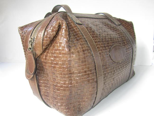 Fendi Boston Intrecciato Style. Mocha Woven Leather Shoulder Bag 