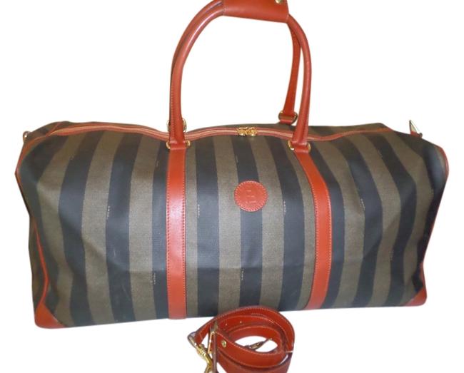 Fendi Boston Monogram Stripe Pequin Canvas WeekendTravel Bag 