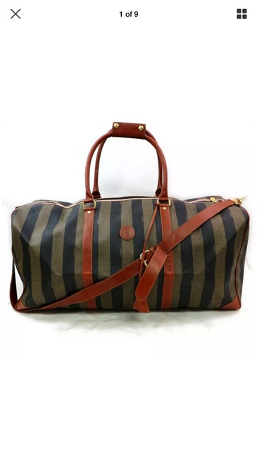 Fendi Boston Pvc 822334 BlackGreen Canvas WeekendTravel Bag 