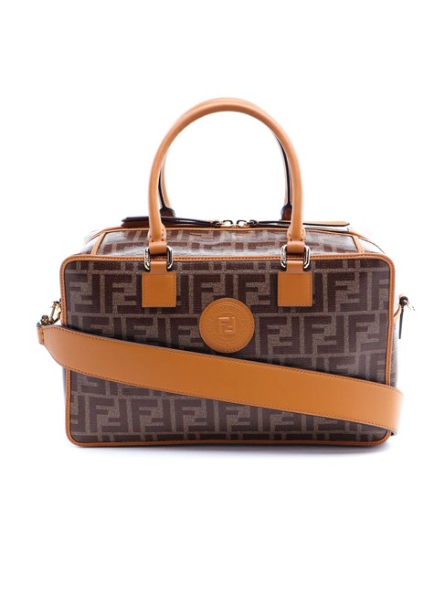 Fendi Boston Spk Small Brown Leather Shoulder Bag 