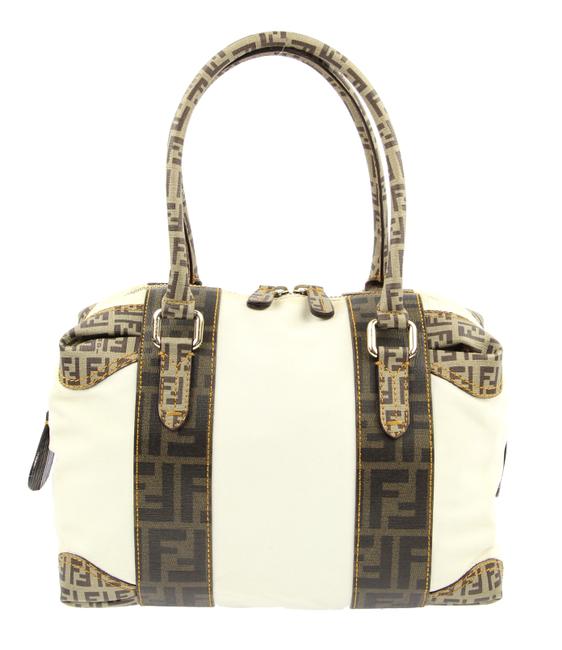 Fendi Boston White Canvas Shoulder Bag 