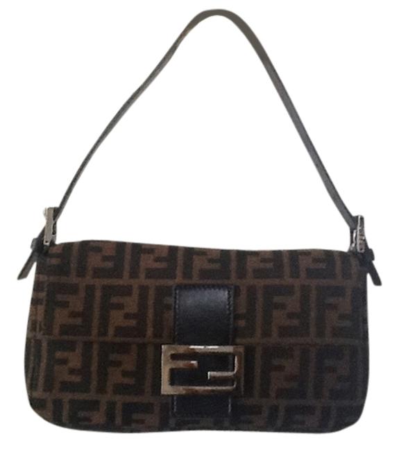 Fendi Brown &amp; Black Canvas Leather Shoulder Bag 