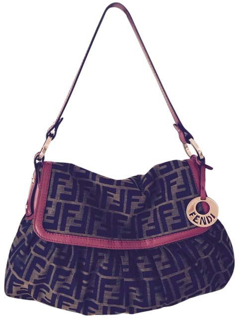 Fendi Brown and Red Fabric Leather Shoulder Bag 