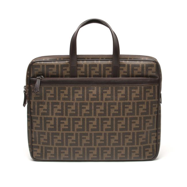 Fendi Brown Coated Canvas Laptop Bag 
