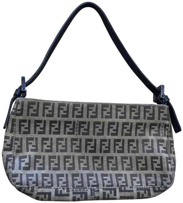 Fendi Brown Coated Canvas Leather Trim Baguette 