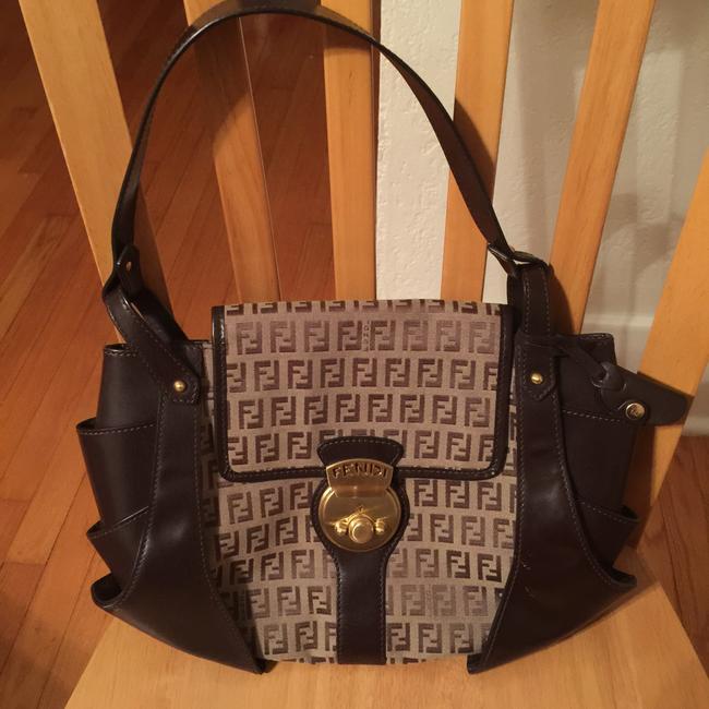 Fendi Brown Leather and Fabric Shoulder Bag 