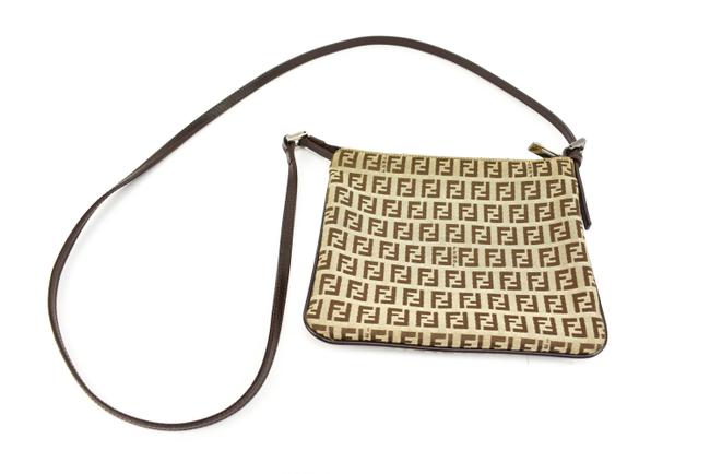 Fendi Brown Leather &amp; "Ff" Logo Mn Crossbody Shoulder Bag 
