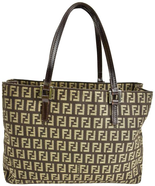 Fendi Brown Leather &amp; "Ff" Logo Qo Tote 