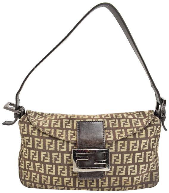 Fendi Brown Leather &amp; "Ff" Logo Tote Oy Shoulder Bag 