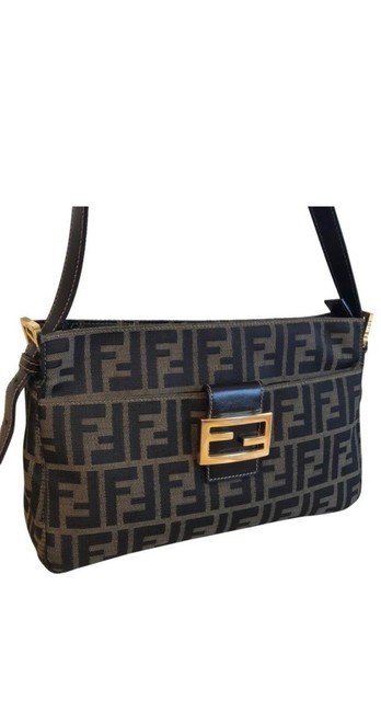 Fendi Brown Leather with Clothe Baguette 