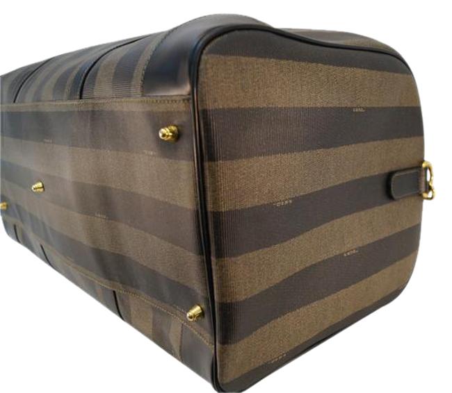 Fendi Brown Pequin Boston Pvc Leathe WeekendTravel Bag 
