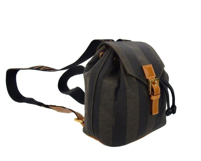 Fendi Striped Brown Pequin Canvas and Leather Backpack 