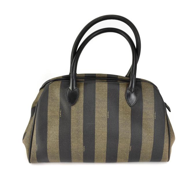 Fendi Brown "Pequin Stripe" &amp; Leather "Ff" Logo Uy Tote 