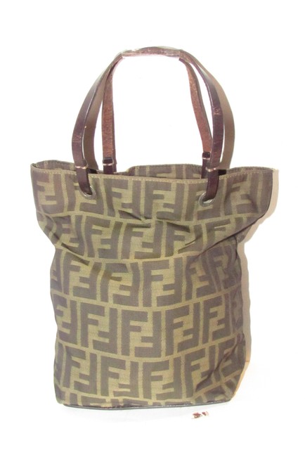Fendi Brown Tobacco ZuccaLarge F Logo Print Canvas and Brown Leather Tote 