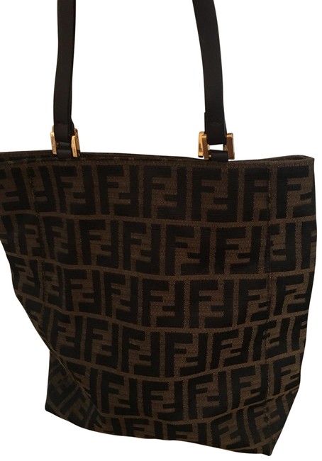 Fendi Brown with Black Logo Lettering Tote 