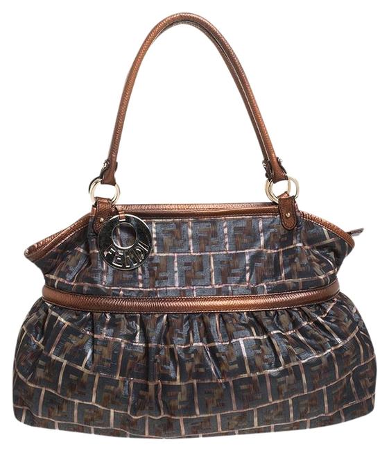Fendi BrownBlack Zuccha Lame Chef Brown Fabric and Leather Tote 